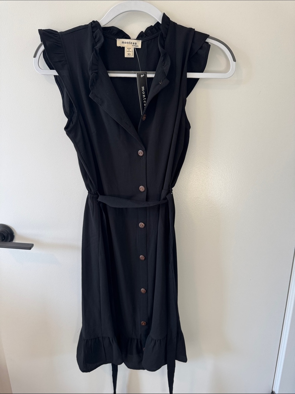 NWT Monteau Black Ruffle-Trim Buttoned Dress